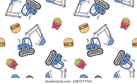 Tractor, hamburguesa, patatas fritas, patrón sin soldadura