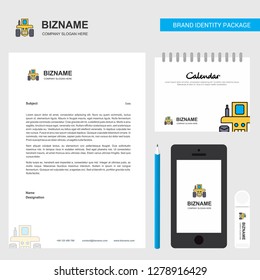 Tractor  Business Letterhead, Calendar 2019 and Mobile app design vector template