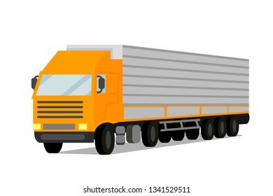 Tractor Cargo Trailer Flat Vector Illustration. Car Clipart. Lorry Vehicle Hand Drawn Cartoon. Logistics and Goods Transportation Concepts. Cargo Truck, Delivery Transport. High Tonnage Machinery