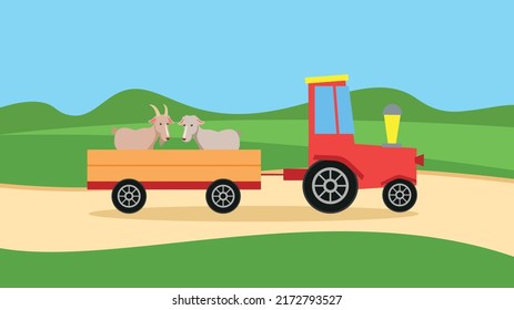 Tractor transporta dos cabras en un remolque