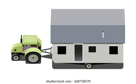 Tractor carrying mobile home, vector illustration