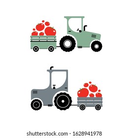 Tractor with Cart with tomatoes. Vector Illustration.
