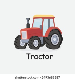 Tractor Cartoon Vector Illustration for Kids Learning, Posters, Cards, and Sublimation Prints on White Background