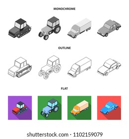 Tractor, caterpillar tractor, truck, car. Transport set collection icons in flat,outline,monochrome style vector symbol stock illustration web.