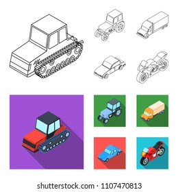 Tractor, caterpillar tractor, truck, car. Transport set collection icons in outline,flat style vector symbol stock illustration web.