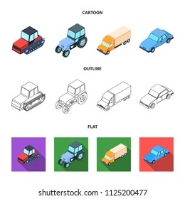 Tractor, caterpillar tractor, truck, car. Transport set collection icons in cartoon,outline,flat style vector symbol stock illustration web.
