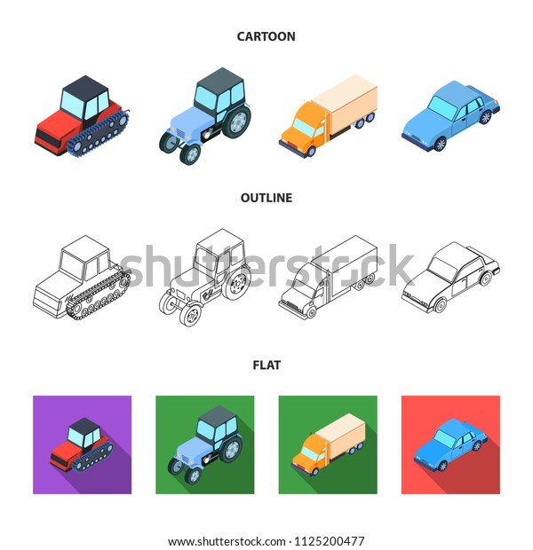 Tractor, caterpillar tractor, truck, car. Transport\
set collection icons in cartoon,outline,flat style vector symbol\
stock illustration\
web.