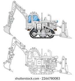 Tractor with caterpillars. Side view. Isolated on white background. Vector illustration.