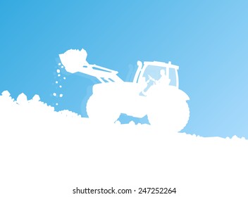 Tractor cleaning, unloading snow vector background concept