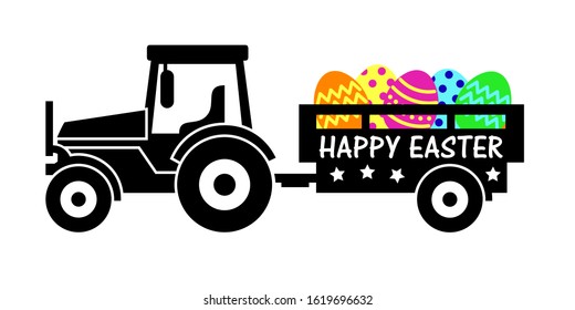 Tractor Clipart Happy Easter Eggs Decor Digital Files