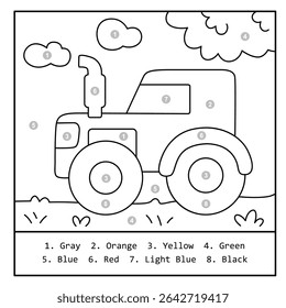 Tractor Color by Number – Farm Vehicle Coloring Page for Children
