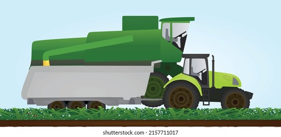 Tractor and combine  on farm. vector