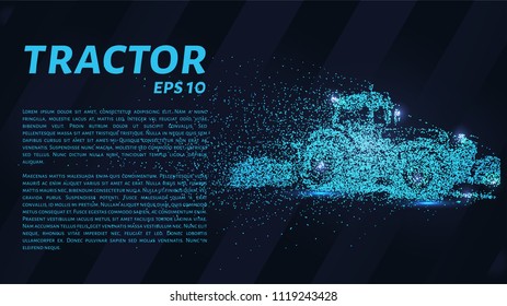 The tractor consists of dots and circles. Tractor wind blows the particles. Vector illustration.