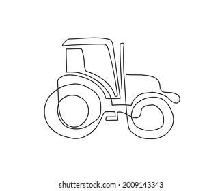 Dibujo de línea continua del tractor. Una línea de arte de la maquinaria agrícola.