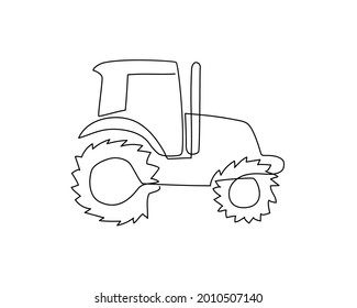 Tractor continuous line drawing. One line art of agricultural machinery.