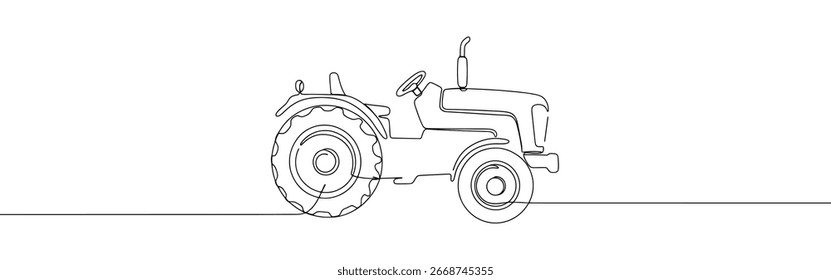 Tractor continuous one line drawing. farm transport symbol.