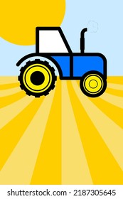 Tractor cultivating the land. Agriculture Colorful poster with copy space. Vector illustration