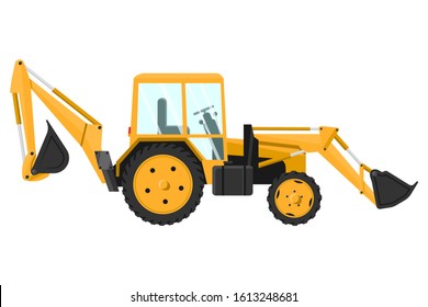 Tractor. Design of a cool large new construction equipment in yellow. Steel reliable mashira for land robot. Vector illustration.