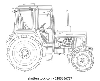 tractor dibujado en una línea, simple y llano	