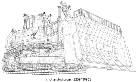 Tractor drawn with wireframe lines on a white background. EPS10 Vector Illustration