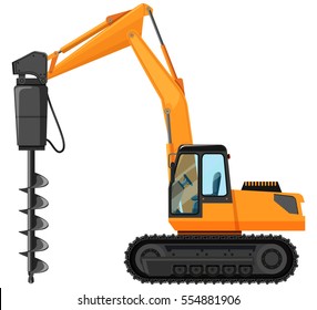 Tractor with drill for digging hole illustration