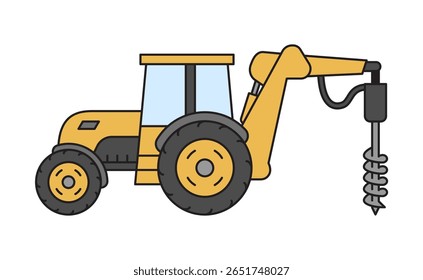Tractor con plataforma de perforación. Ilustración vectorial