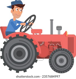 Tractor driver character. Farm work. Countryside transport