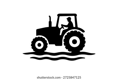 Tractor con el icono del conductor, silueta que representa la agricultura