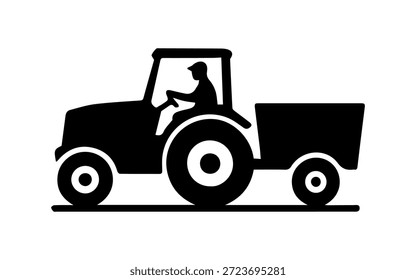 Traktor mit Fahrer zieht einen Anhänger, Darstellung Bauernhof Arbeitsmaschine