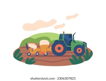 El Tractor Sembra Semillas De Manera Eficiente Sobre El Terreno, Maximizando La Productividad Y Garantizando Una Distribución Incluso Para El Crecimiento Óptimo