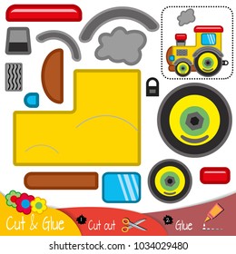 Tractor with engine running and smoke from the pipe. Education paper game for preshool children. Vector illustration.