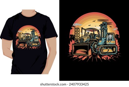  tractor, excavator, and spiderlift uniquely Custom t shirt design 