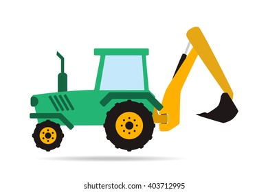 Tractor excavator. Vector flat design illustration isolated on white background.
