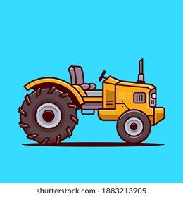 Tractor Farm Cartoon Vector Icon Illustration. Farm Transportation Icon Concept Isolated Premium Vector. Flat Cartoon Style