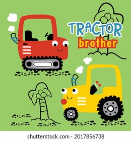 tractor in the farm design funny cartoon