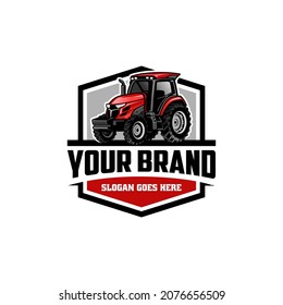 tractor - farm equipment - agricultural equipment - construction machine logo with emblem style isolated vector