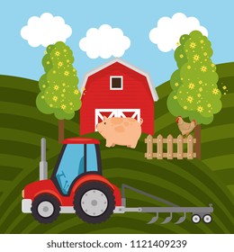 tractor in the farm scene