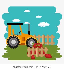 tractor in the farm scene