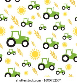 Tractor Farming Agriculture Seamless Pattern Vector