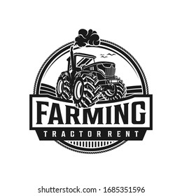 Tractor farming logo vehicle heavy equipment silhouette.