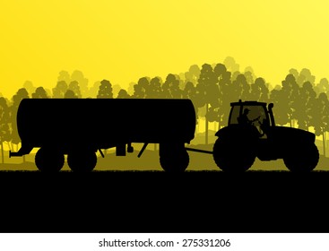 Tractor with fertilizer tank ecology background organic farming vector concept