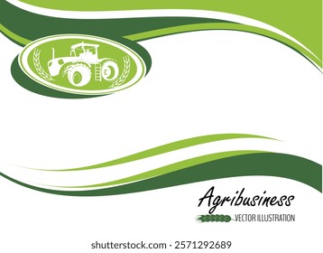 A tractor in a field against the background of a rural landscape.  Agricultural Flyer Template
