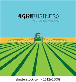 Tractor en el campo. Concepto agroindustrial, industria agrícola. Agroindustria y agricultura. Diseño de plantillas de vectores para infografías, sitios web y medios impresos de la agroindustria.