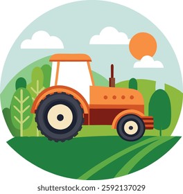 Tractor in the field vector illustration