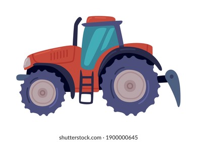 Tractor, Field Work Heavy Agricultural Machinery Cartoon Vector Illustration