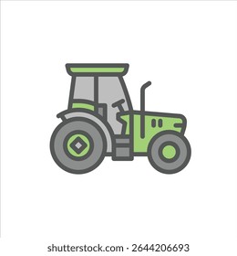 Tractor filled outline icon. construction vehicle color line illustration.
