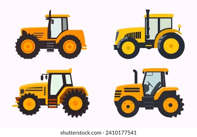 Ilustración plana del tractor Set, icono Esquema del vector de transporte agrícola