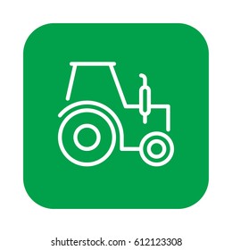 Tractor, flat line icon, linear vector sign on colorful rounded square button isolated on white. Symbol, logo illustration. Flat design, pixel perfect