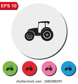 Tractor flat round colorful vector icon.