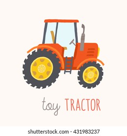 Tractor. Funny duckling character. Cartoon ducky standing and smiling. Farm animal. Baby book / picture book / flash card. Vector hand drawn eps 10 clip art illustration isolated on white background.